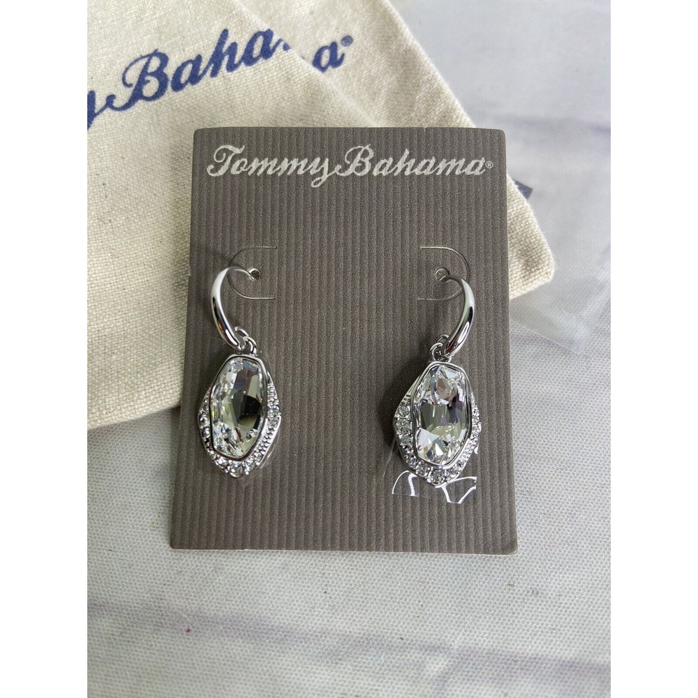 Tommy Bahama Swarovski Crystal Pave Drop Earrings Lightweight Rhodium Plating